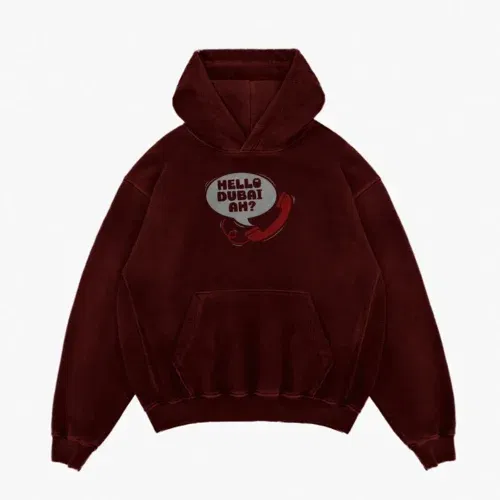 Hello dubai ah? Men/unisex acid wash hoodie in maroon color