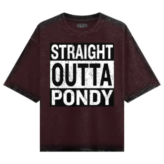 Straight Outta Pondy Men/Unisex Acid Wash Oversized T-Shirt in Maroon Color