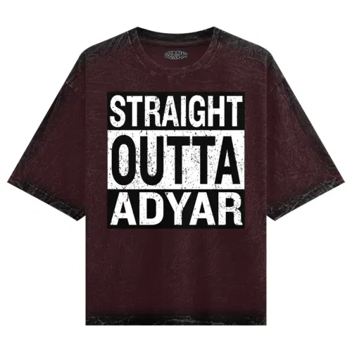 Straight outta adyar men/unisex acid wash oversized t-shirt in maroon color