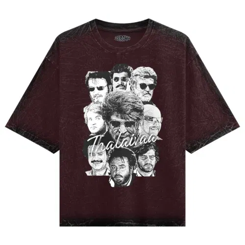 Thalaivaa avatars men/unisex acid wash oversized t-shirt in maroon color