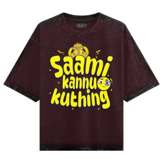 Saami Kannu Kuthing Men/Unisex Acid Wash Oversized T-Shirt in Maroon Color