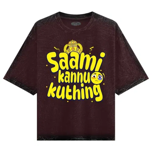 Saami kannu kuthing men/unisex acid wash oversized t-shirt in maroon color