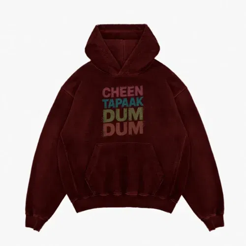 Cheen tapaak dum dum men/unisex acid wash hoodie in maroon color