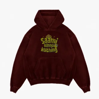 Saami Kannu Kuthing Men/Unisex Acid Wash Hoodie in Maroon Color