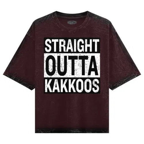 Straight outta kakkoos men/unisex acid wash oversized t-shirt in maroon color