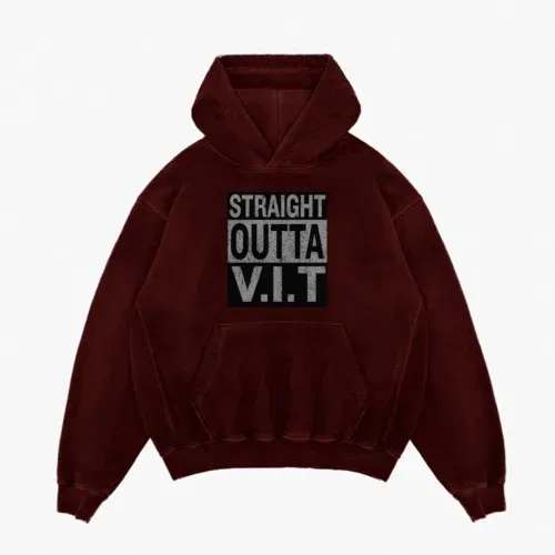 Straight outta vit men/unisex acid wash hoodie in maroon color