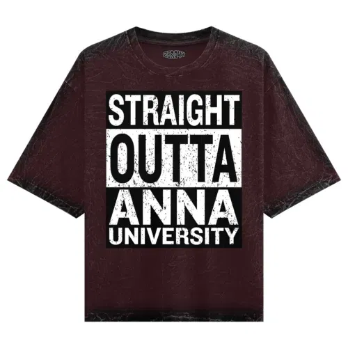 Straight outta anna university men/unisex acid wash oversized t-shirt in maroon color