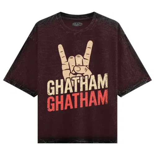 Ghatham ghatham men/unisex acid wash oversized t-shirt in maroon color
