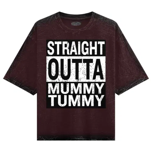Straight outta mummy tummy men/unisex acid wash oversized t-shirt in maroon color