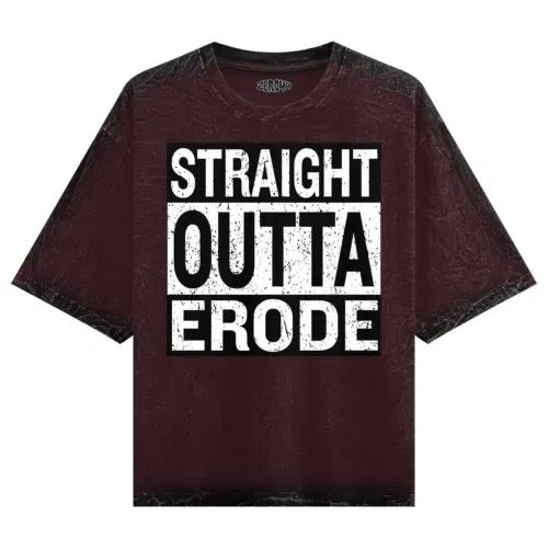 Straight outta erode men/unisex acid wash oversized t-shirt in maroon color