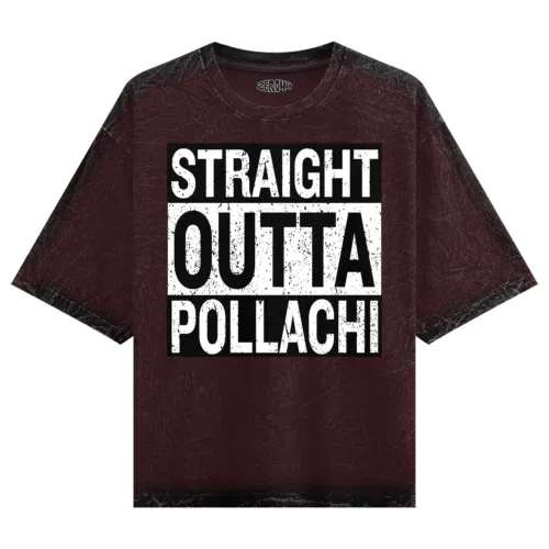 Straight outta pollachi men/unisex acid wash oversized t-shirt in maroon color