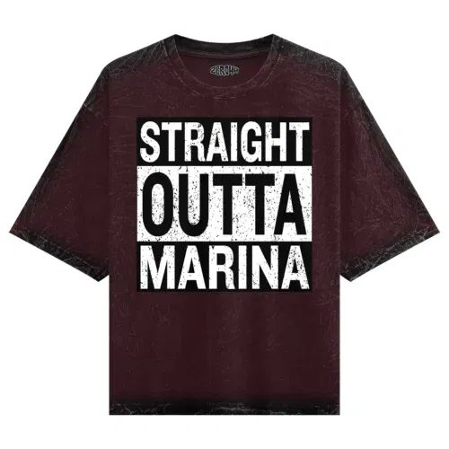Straight outta marina men/unisex acid wash oversized t-shirt in maroon color