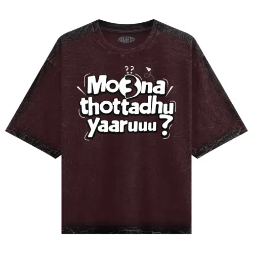 Moona thotadhu yaaru men/unisex acid wash oversized t-shirt in maroon color