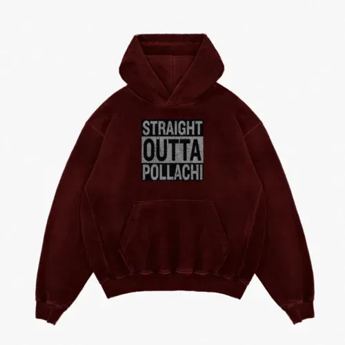 Straight outta pollachi men/unisex acid wash hoodie in maroon color
