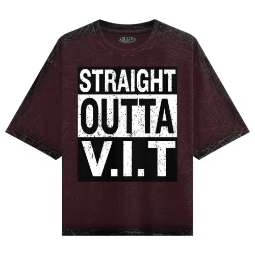 Straight outta vit men/unisex acid wash oversized t-shirt in maroon color