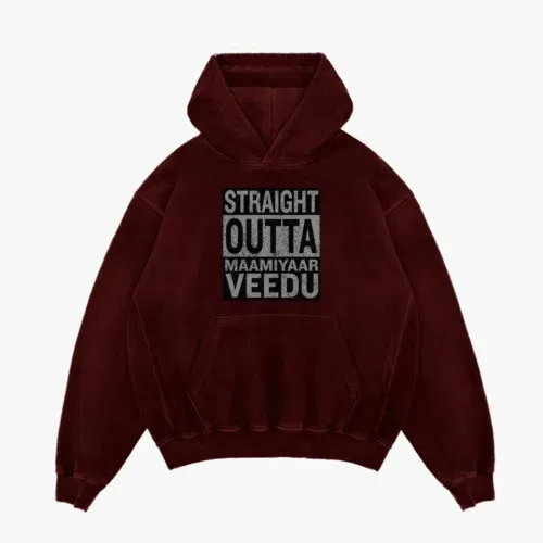 Straight outta maamiyaar veedu men/unisex acid wash hoodie in maroon color