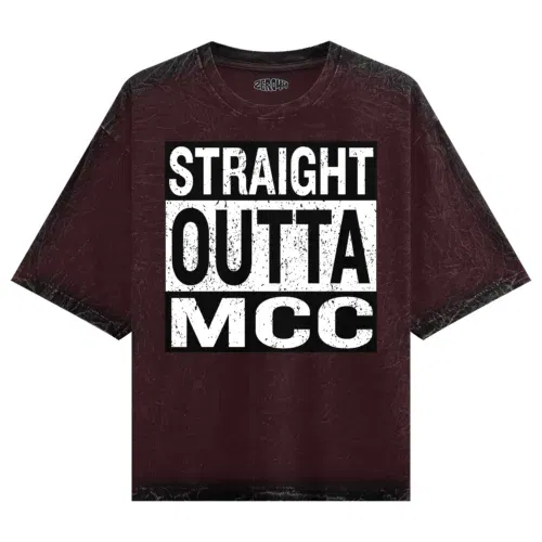 Straight outta mcc men/unisex acid wash oversized t-shirt in maroon color