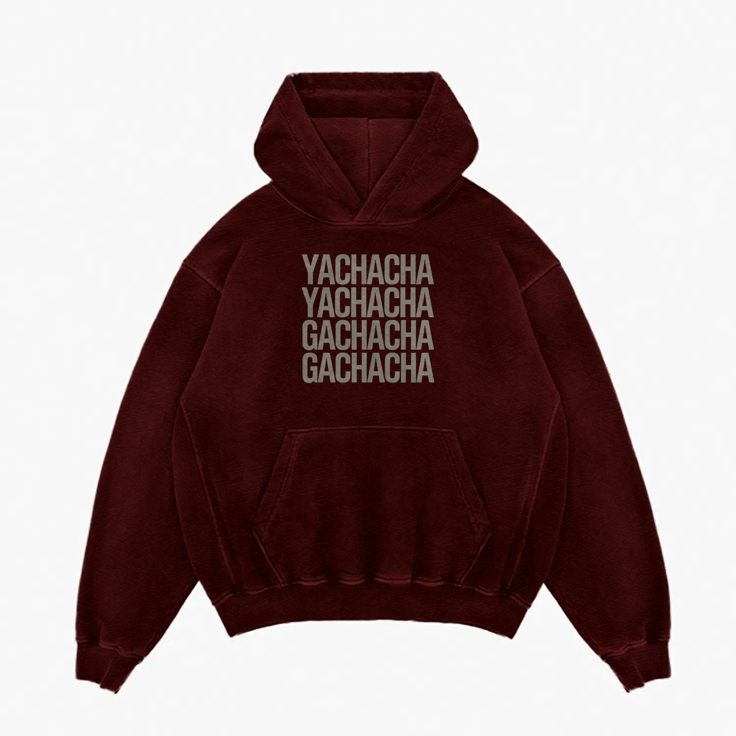 Yachacha Yachacha, Gachacha Gachacha Men/Unisex Acid Wash Hoodie in Maroon Color