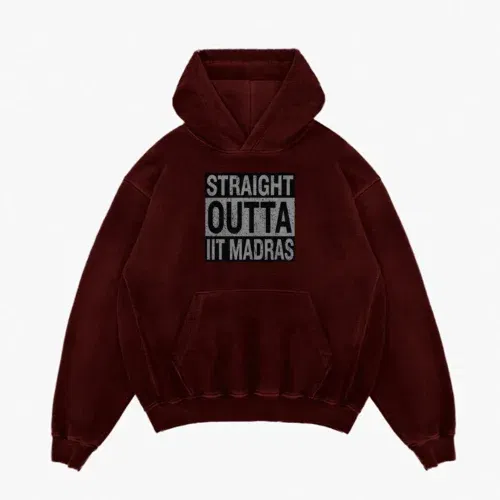 Straight outta iit madras men/unisex acid wash hoodie in maroon color