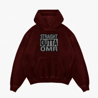 Straight Outta OMR Men/Unisex Acid Wash Hoodie in Maroon Color
