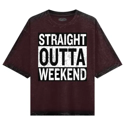 Straight outta weekend men/unisex acid wash oversized t-shirt in maroon color