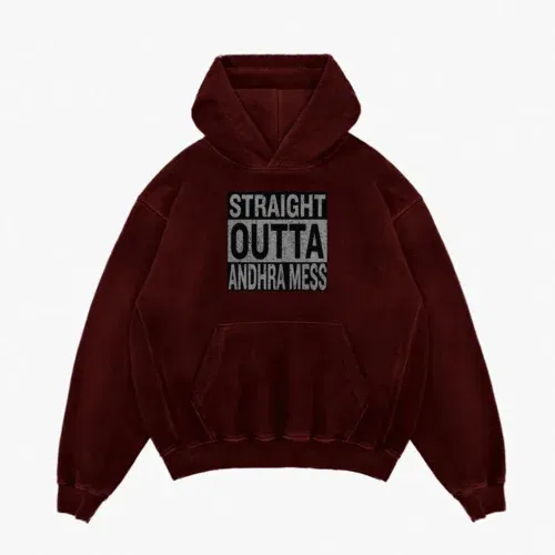 Straight outta andhra mess men/unisex acid wash hoodie in maroon color