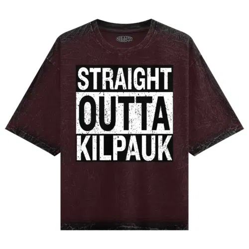 Straight outta kilpauk men/unisex acid wash oversized t-shirt in maroon color
