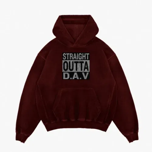 Straight outta dav men/unisex acid wash hoodie in maroon color