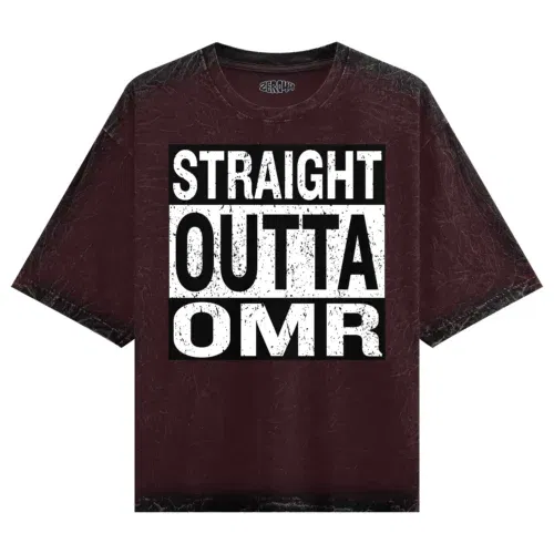 Straight outta omr men/unisex acid wash oversized t-shirt in maroon color