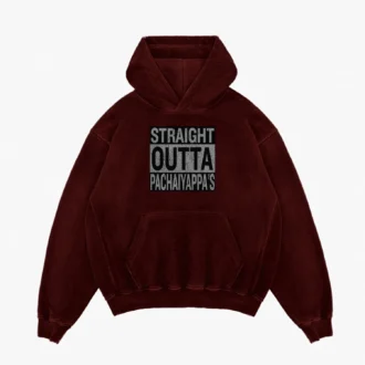 Straight Outta Pachaiyappa's Men/Unisex Acid Wash Hoodie in Maroon Color