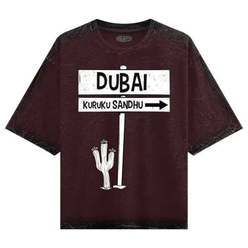 Dubai kuruku sandhu men/unisex acid wash oversized t-shirt in maroon color