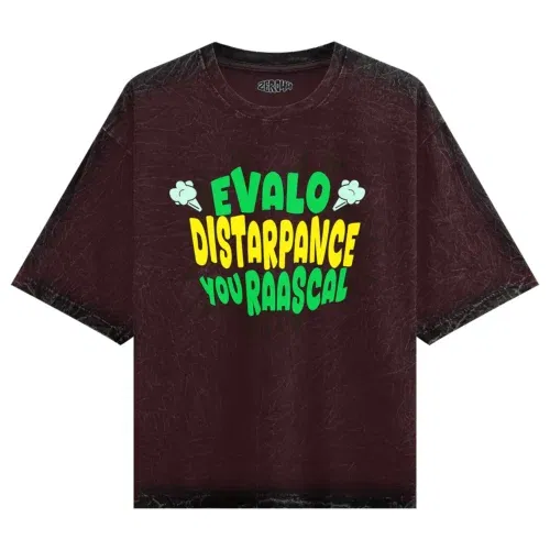 Evalo distarpance you raascal men/unisex acid wash oversized t-shirt in maroon color