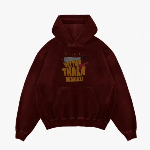 Vettina thala yenaku men/unisex acid wash hoodie in maroon color