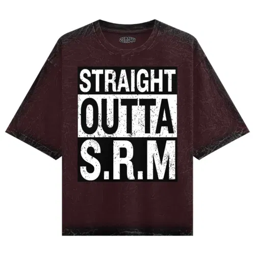 Straight outta srm university men/unisex acid wash oversized t-shirt in maroon color