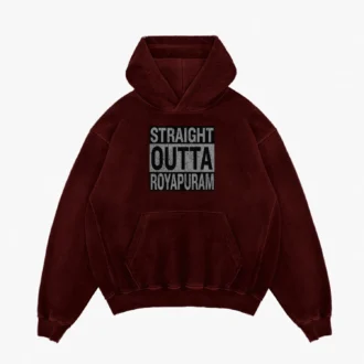 Straight Outta Royapuram Men/Unisex Acid Wash Hoodie in Maroon Color