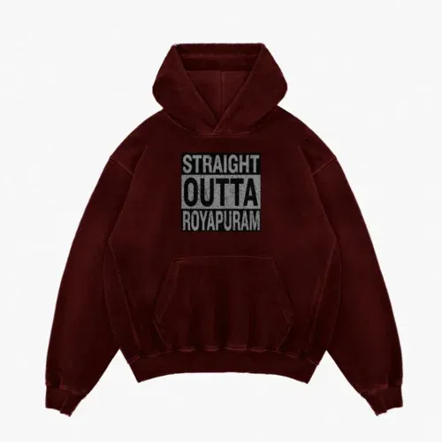 Straight outta royapuram men/unisex acid wash hoodie in maroon color