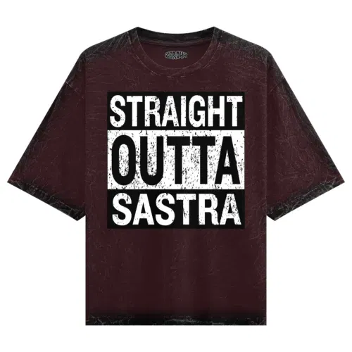 Straight outta sastra men/unisex acid wash oversized t-shirt in maroon color