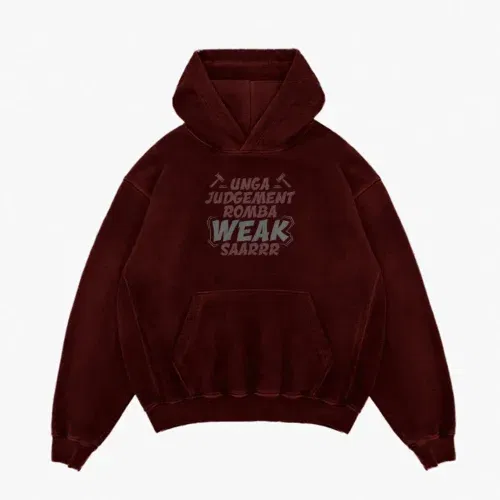 Unga judgement romba weak saarrr men/unisex acid wash hoodie in maroon color