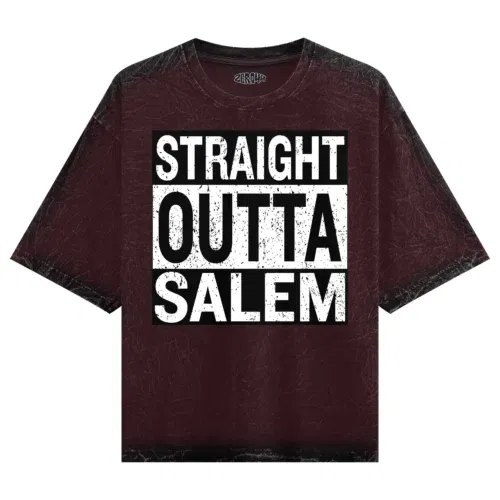Straight outta salem men/unisex acid wash oversized t-shirt in maroon color
