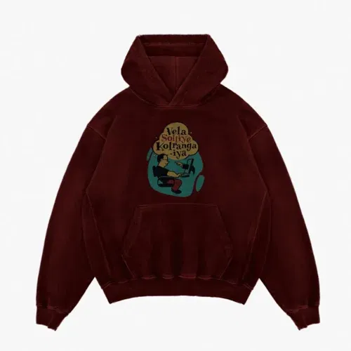 Vela soliye kolrangaiya men/unisex acid wash hoodie in maroon color