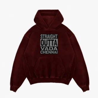 Straight Outta Vada Chennai Men/Unisex Acid Wash Hoodie in Maroon Color