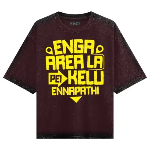 Enga area la pei kelu ennapathi men/unisex acid wash oversized t-shirt in maroon color