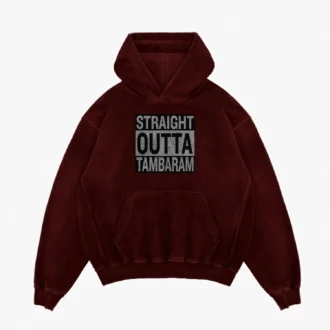 Straight Outta Tambaram Men/Unisex Acid Wash Hoodie in Maroon Color