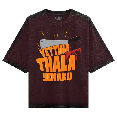 Vettina thala yenaku men/unisex acid wash oversized t-shirt in maroon color