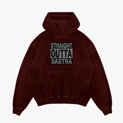 Straight outta sastra men/unisex acid wash hoodie in maroon color