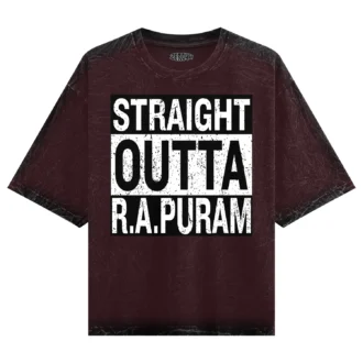 Straight Outta R.A Puram Men/Unisex Acid Wash Oversized T-Shirt in Maroon Color