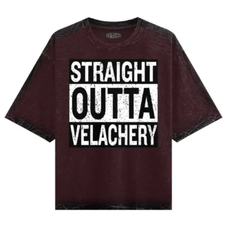 Straight Outta Velachery Men/Unisex Acid Wash Oversized T-Shirt in Maroon Color