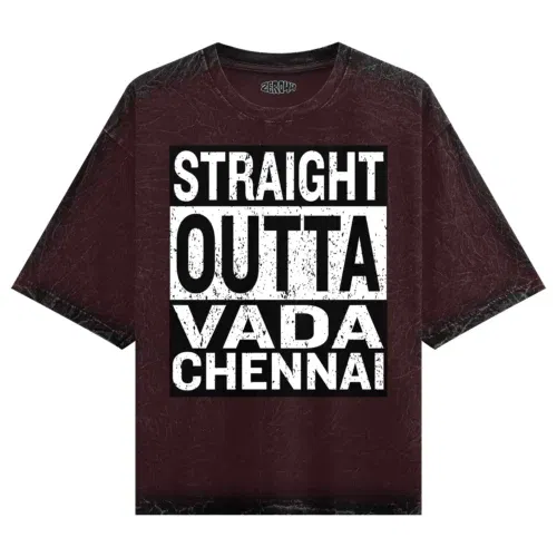 Straight outta vada chennai men/unisex acid wash oversized t-shirt in maroon color