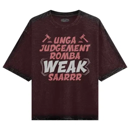 Unga judgement romba weak saarrr men/unisex acid wash oversized t-shirt in maroon color