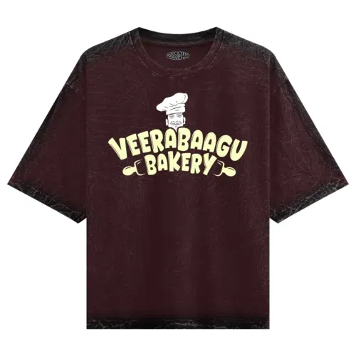 Veerabaagu bakery men/unisex acid wash oversized t-shirt in maroon color
